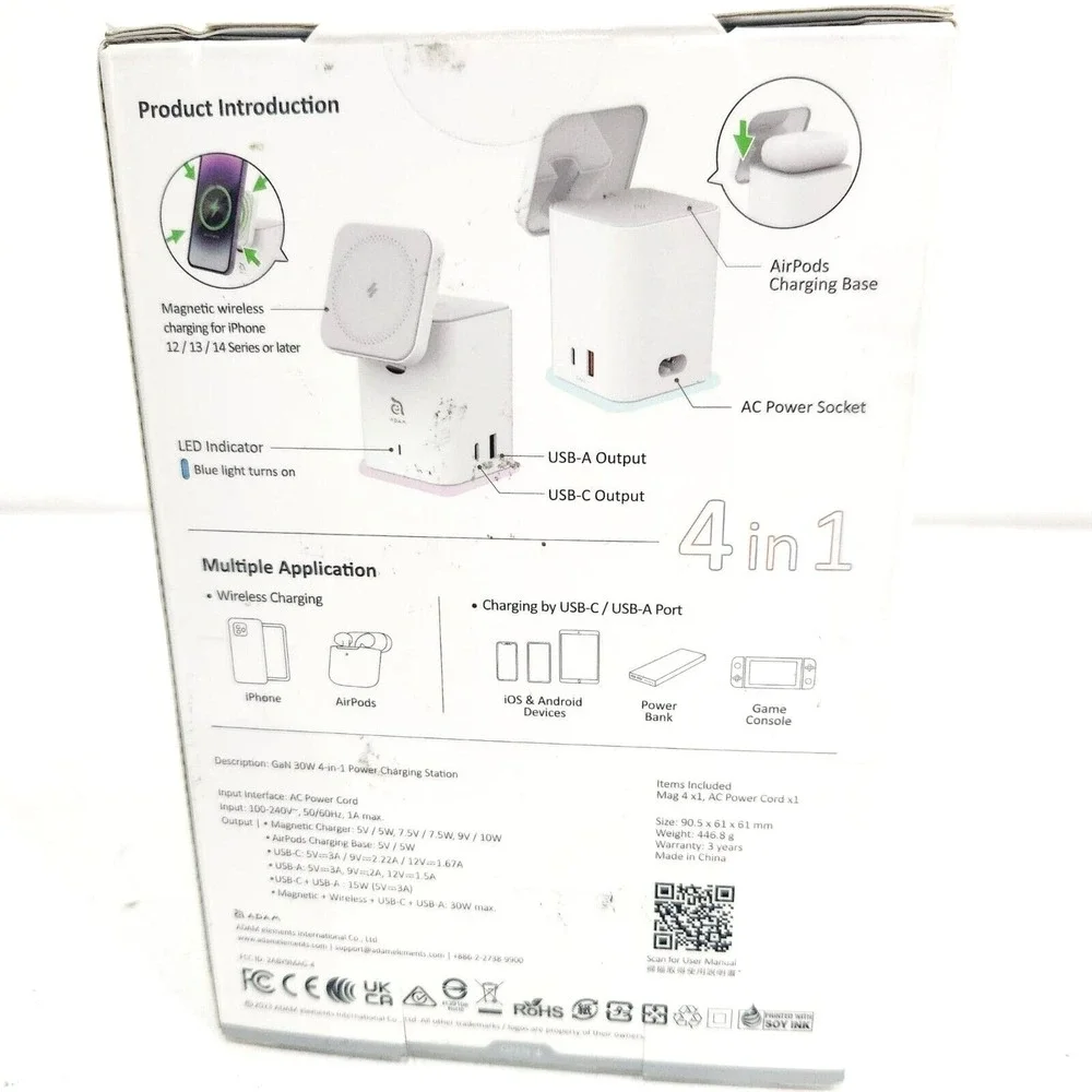 ADAM Magnetic Wireless Charger Mag 4 GaN 30W 4in1 Power Charging IPhone‎ AirPods